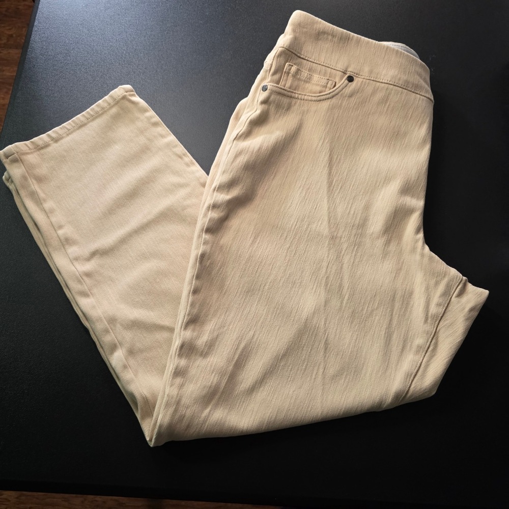 Coldwater Creek ShapeMe High Rise Slim Leg Pants Tan/Cream 16P Pull On Stretch